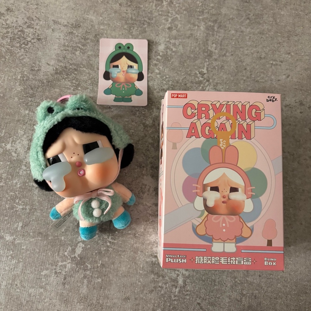 POPMART CRYBABY Crying Again Series Vinyl Face Plush What A Frog